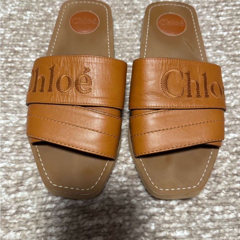 Chloé Woody Brown Leather Sandals